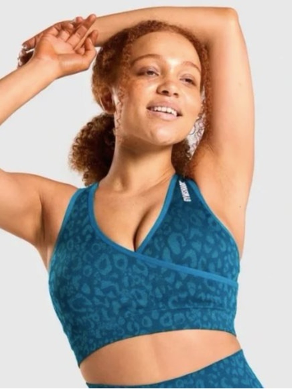 Gymshark Teal Leopard-Print Wrap Sports Bra🐆